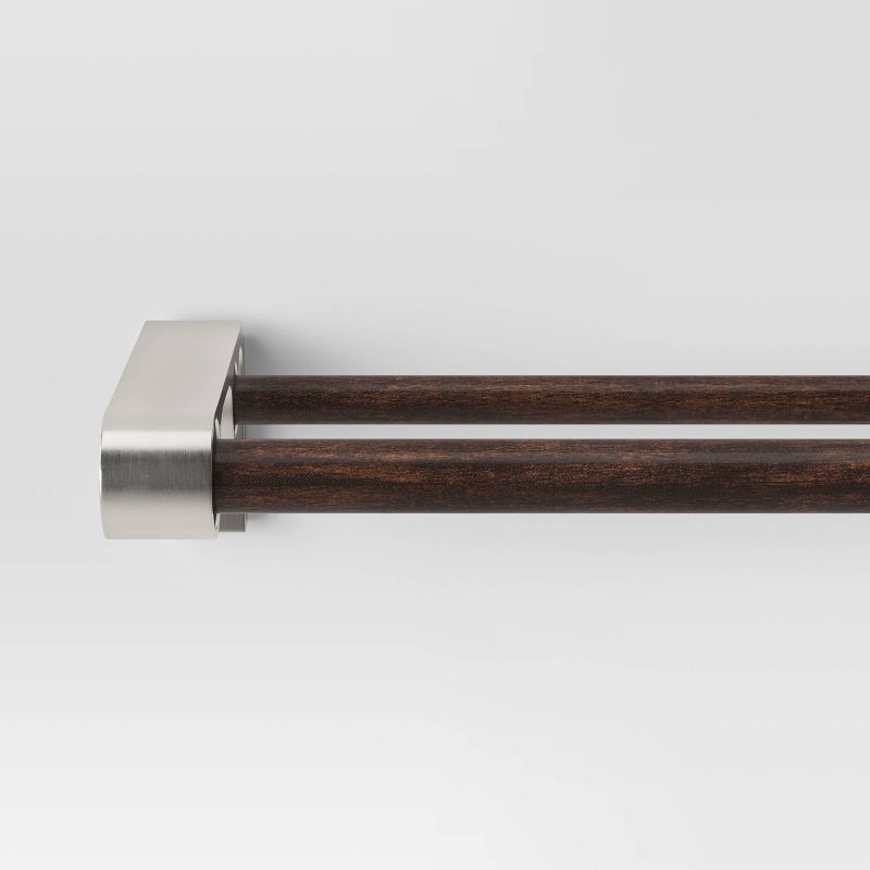 Double Curtain Rod with Easy Install Nickel/Dark Brown - Threshold™, 1 of 3