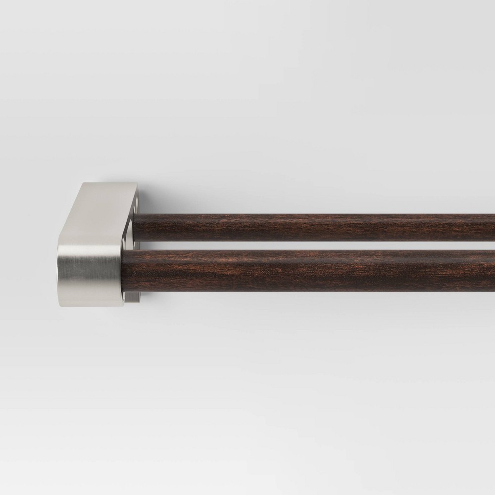 Photos - Curtains & Drapes 36"-66" Double Curtain Rod with Easy Install Nickel/Dark Brown - Threshold