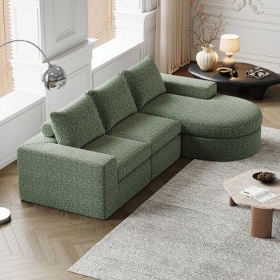 Modern Curved Chenille Sectional Sofa with Chaise Lounge, Convertible L-Shaped 3-Seat Modular Couch for Living Room & Bedroom–The Pop Home