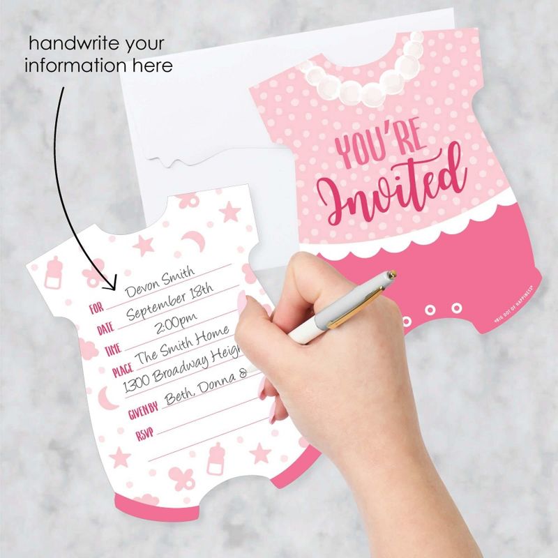 Big Dot of Happiness It's a Girl - Shaped Fill-in Invitations - Pink Baby Shower Invitation Cards with Envelopes - Set of 12, 2 of 8