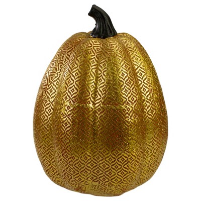 Northlight 9.75" Gold and Orange Greek Key Textured Autumn Pumpkin Tabletop Decoration