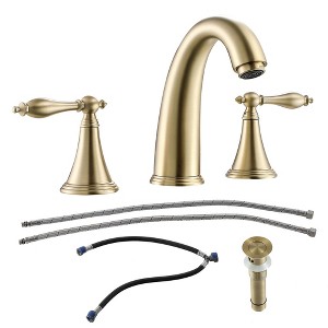 ChicFurnit Bathroom Sink Faucet 2 Handle Widespread Faucet with Pop Up Drain and Supply Lines for Trendy Bathrooms, Gold, 13"*12"*2" - 1 of 4