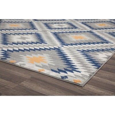 Sunset Gray and Blue Synthetic Tribal Rectangular Area Rug