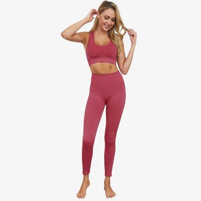 Anna-Kaci Active Women's Seamless Ribbed Workout Set with High Waist Leggings and Racerback Sports Bra