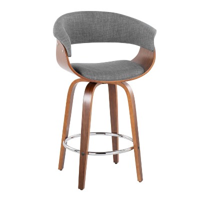 Light Gray Walnut Wood Swivel Counter Stools with Chrome Footrest, Set of 2