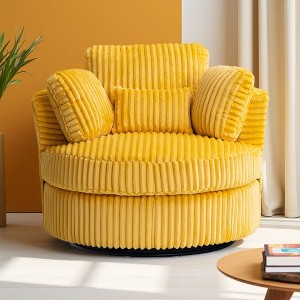 Oversized Corduroy Round Swivel Chair with Pillows - 1 of 4
