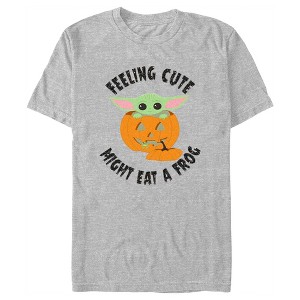 Men's Star Wars: The Mandalorian Halloween Grogu Jack-O'-Lantern Feeling Cute Might Eat a Frog T-Shirt - 1 of 4
