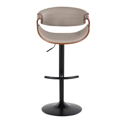 Set of 2 Adjustable Pearl Silver Faux Leather and Walnut Barstools