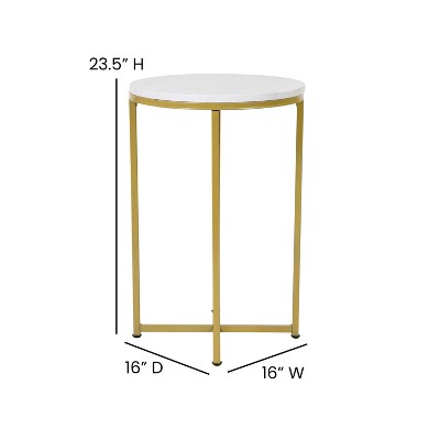 White Marble and Gold Round End Table