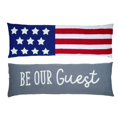 Transpac Polyester 35" Embroidered Reversible 4th of July Patriotic American Flag Lumbar Pillow