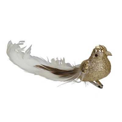 Northlight 6" Gold and White Embellished Bird With Clip Christmas Ornament