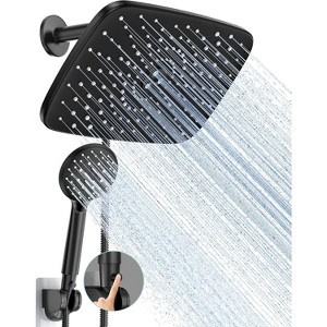 Attop 11.8 Inch Rain Shower Head with Handheld with 5 Modes Handheld Spray Combo- Wide Rainfall Showerhead with Hose Matte Black - 1 of 4