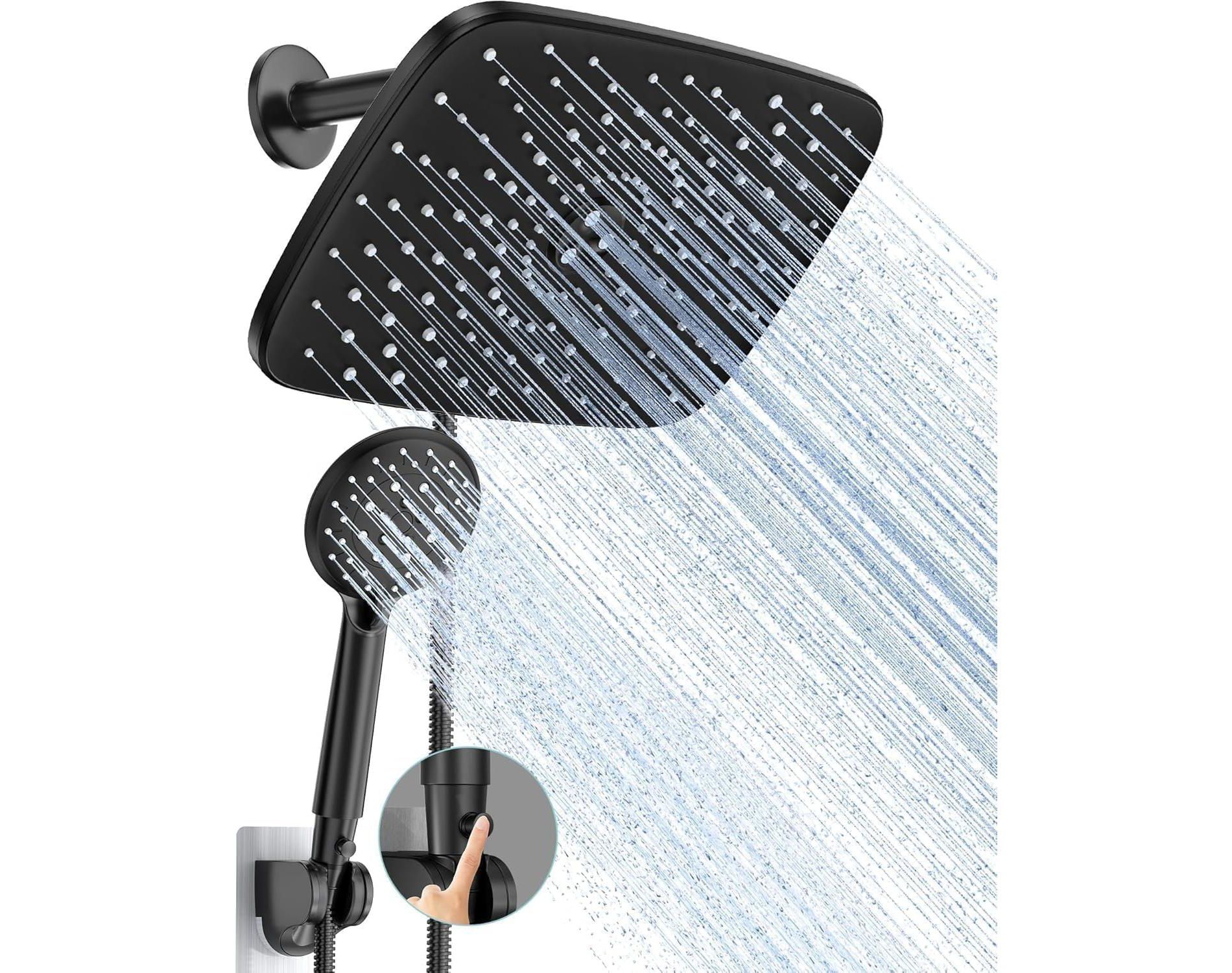 Attop 11.8 Inch Rain Shower Head with Handheld with 5 Modes Handheld Spray Combo- Wide Rainfall Showerhead with Hose Matte Black