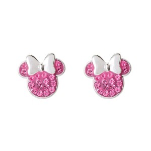 Disney Womens Minnie Mouse Sterling Silver Pave Crystal Birthstone Stud Earrings - 1 of 4