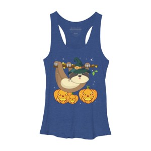 Women's Design By Humans Funny Witch Sloth With Jack O Lantern Halloween T-Shirt By thebeardstudio Racerback Tank Top - 1 of 3