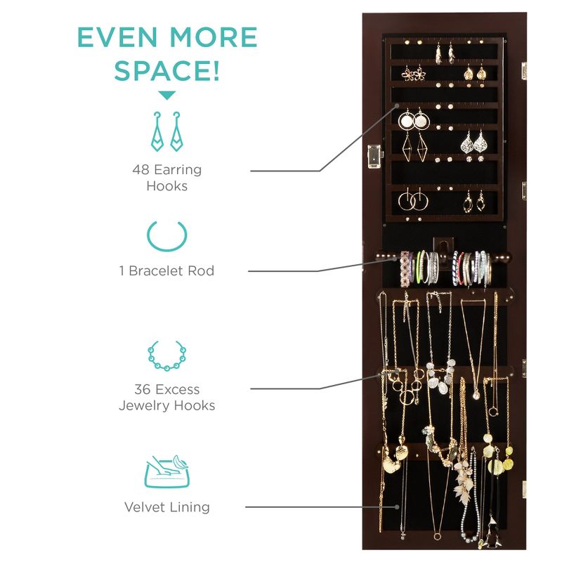 Best Choice Products 6-Tier Standing Mirror Lockable Storage Organizer Cabinet Armoire w/ LED Lights, 4 of 9