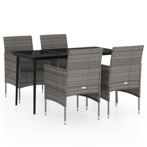 vidaXL Patio Dining Set Outdoor Dining Set Table and Chair Set for Garden - Gray and Black 55.1" Table Length 5 Piece with Cushions - 1 of 4
