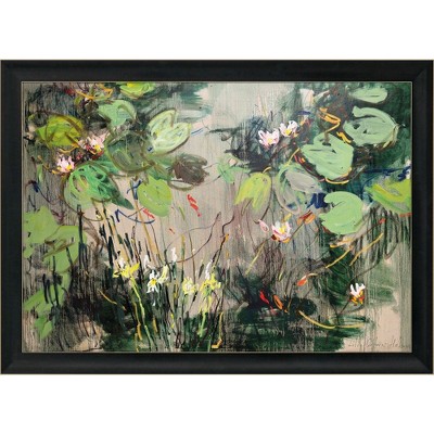 HomeRoots Water Lilies Summer Pond Brown Framed Print Wall Art