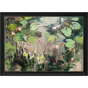 HomeRoots Water Lilies Summer Pond Brown Framed Print Wall Art - 1 of 4