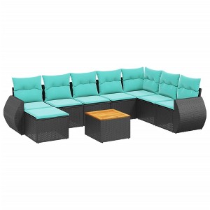 vidaXL 9 Piece Garden Sofa Set with Cushions Black and Blue Poly Rattan - 1 of 4