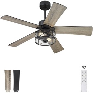 ZACHVO 48inch Outdoor Ceiling Fan with Light, Matte Black with Barnwood Blades, Remote Control, 5-Speed Reversible DC Motor - 1 of 4
