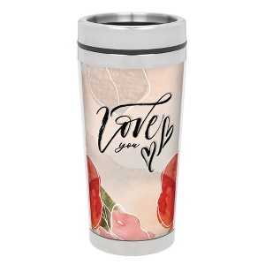 Cottage Garden ESSMUG-29 Love Us Red and Orange Floral 16 Ounce Stainless Steel and Acrylic Travel Tumbler - 1 of 1