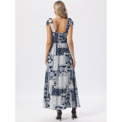 Женские платья INSPIRE CHIC Women's Square Neck Sleeveless Elastic Waist A-Line Maxi Dress Medium Navy Blue — фото 3