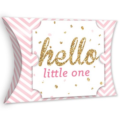 Big Dot of Happiness Hello Little One - Pink and Gold - Favor Gift Boxes - Girl Baby Shower Large Pillow Boxes - Set of 12