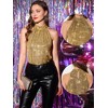Allegra K Women's Casual Party Sparkle Sleeveless Halter Tops - 2 of 4