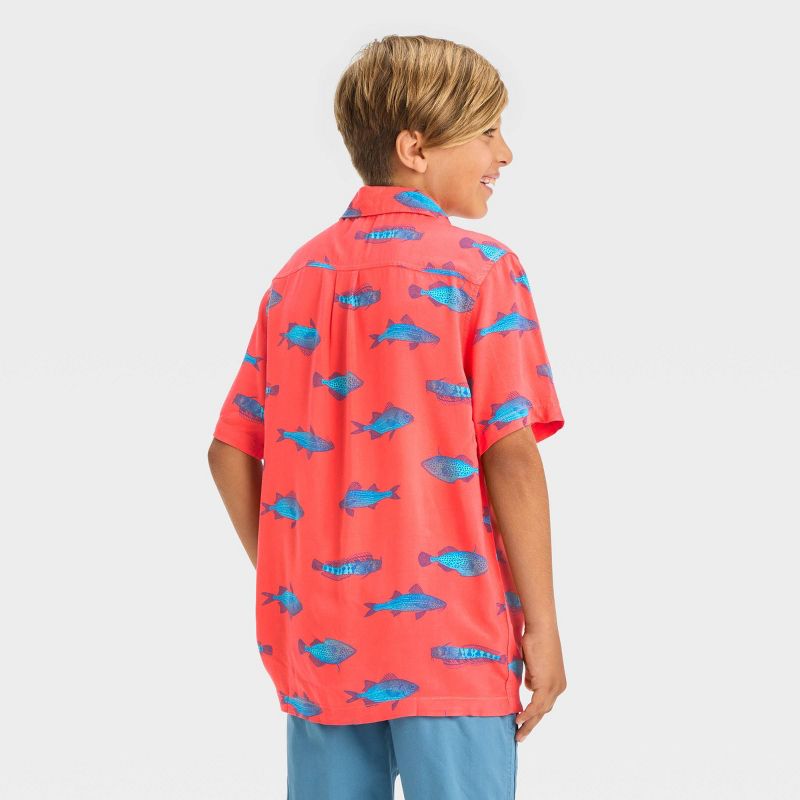 Boys' Short Sleeve Woven Fish Printed Button-Down Shirt - Cat & Jack™ Red, 3 of 7