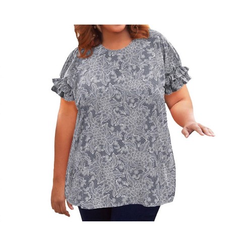 Women's Short Sleeve Ruffle Blouse - Plus Size - On The Plus Side - image 1 of 2