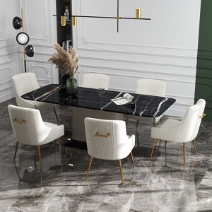 SEYNAR Modern Glam Boucle Pleated Velvet Dining Chair or Vanity Chair Set of 6 with Rear Handle - 1 of 4
