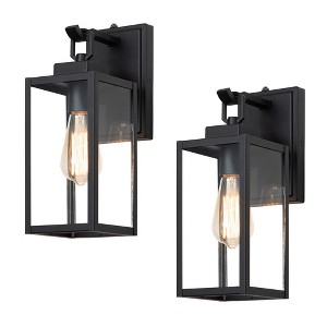 C Cattleya 1-Light Matte Black Dusk to Dawn Outdoor Wall Lantern Sconce with Clear Tempered Glass,2-Pack - 1 of 4