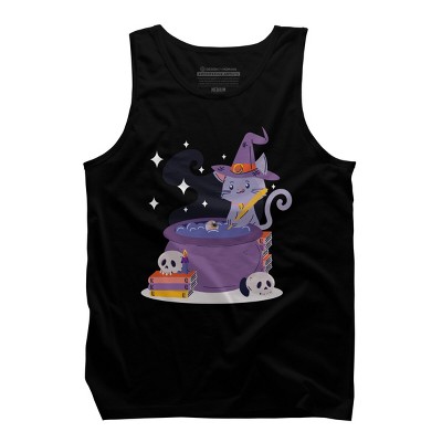Men's Design By Humans Halloween Kitty Cauldron By machmigo Tank Top