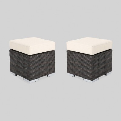 Santa Rosa 2pk Wicker Outdoor Patio Ottoman Seat - Brown/Beige - Christopher Knight Home