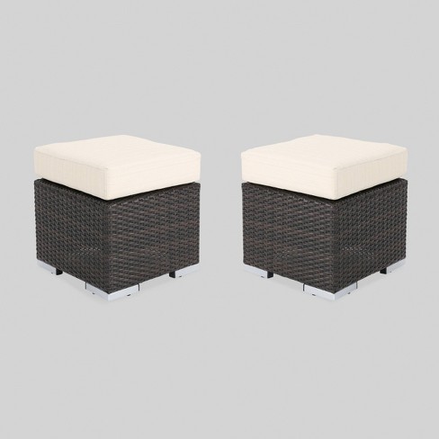 Santa Rosa 2pk Wicker Outdoor Patio Ottoman Seat Brown Beige