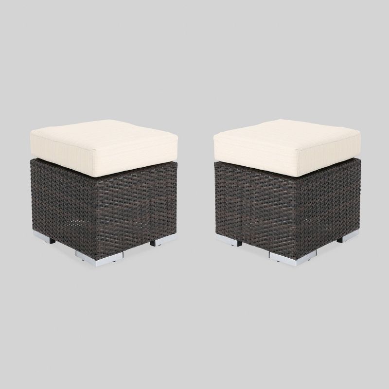 Santa Rosa 2pk Wicker Outdoor Patio Ottoman Seat - Brown/Beige - Christopher Knight Home, 1 of 6