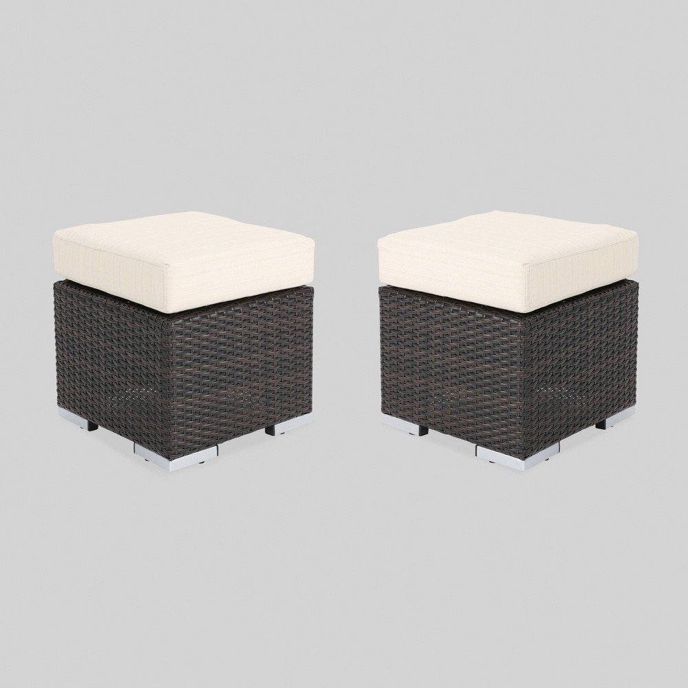 Santa Rosa 2pk Wicker Outdoor Patio Ottoman Seat Brown Beige Christopher Knight Home