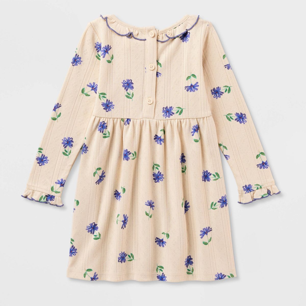 Baby and Toddler Girls' Long Sleeve Floral Pointelle Dress - Cat & Jack™ - thumbnail 3