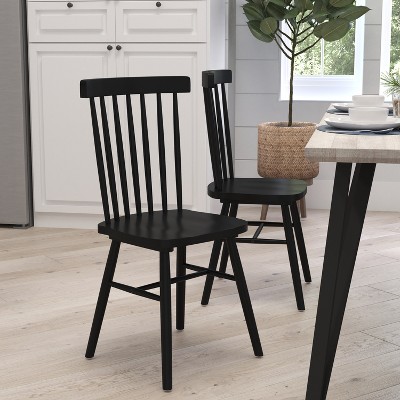 Black Solid Wood Upholstered Windsor Side Chairs, Set of 2