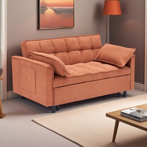 54.3" Fabric 2-Seater Sofa Bed with 2 Pillows & High-Density Sponge Cushioning - 1 of 4