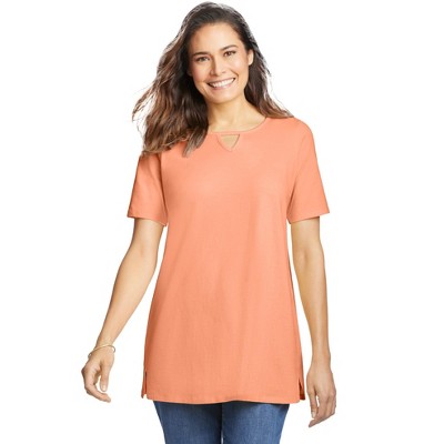 Woman Within Women's Plus Size Perfect Short-Sleeve Keyhole Tee