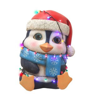 Garden Elements Fiberglass Indoor Christmas Figurine Statue Decor, Baby Penguin Holding Christmas Lights, 24" - 1 of 4