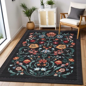 coucheta Multi-size Washable Retro Floral Area Rug for Living Room, Soft Non Slip Vintage Low Pile Stain Resistant Carpet, for Bedrom, Dining Room - 1 of 4