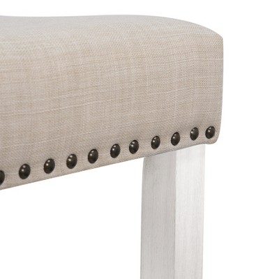 29" Beige Linen Upholstered Wooden Saddle Barstool