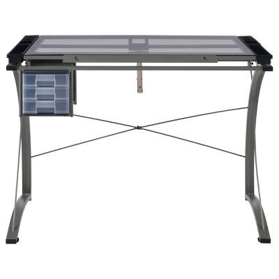 Silver Glass Top Home Office Desk with 3 Drawers