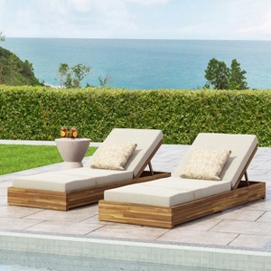 Christopher Knight Home Mira Outdoor Adjustable Acacia Wood Chaise Lounge with Cushion (Set of 2) - 1 of 4