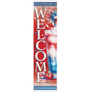 HomeRoots 36" Red White And Blue Solid Wood Welcome Porch Sign - 1 of 4
