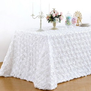 Wikineon White Tablecloth Rectangle 60 x102 Inches for Wedding Rosette Table Cloth Party Table Decor Satin Floral Fabric for Home Outdoor Decorations - 1 of 4