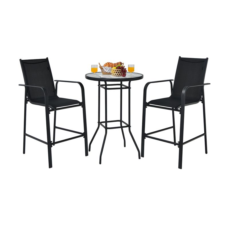 Tangkula 3 PCS Patio Bistro Set Outdoor Table & Chairs Set w/Tempered Glass Top Black, 4 of 7